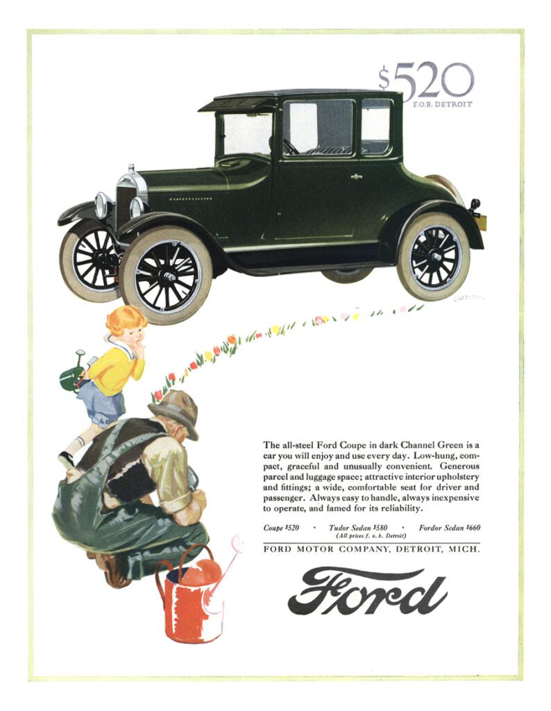 Publicité pour la Ford T en 1926. Illustration par Malcolm Daniel Charleson.