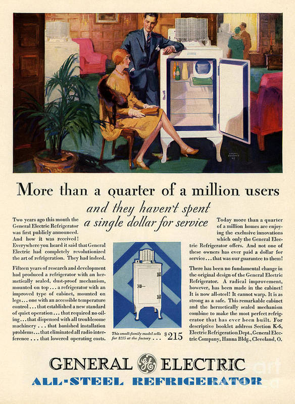 Publicité pour un réfrigérateur de General Electric - Fin années 1920.