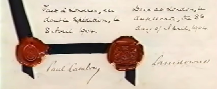 Signatures de Cambon, pour la France, et Lansdowne pour le Royaume-Uni, le 8 avril 1904.