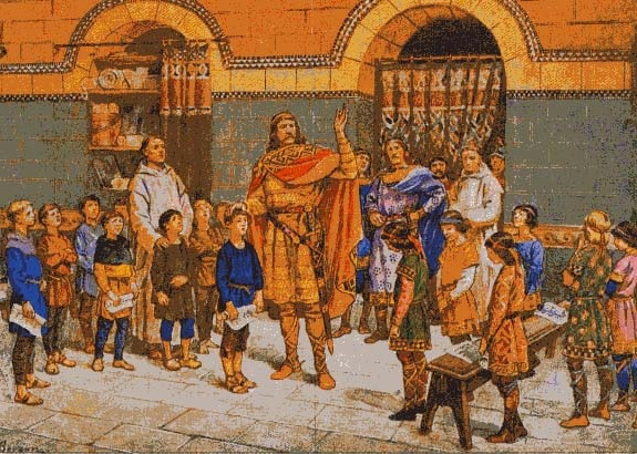 Activité - Charlemagne et la renaissance carolingienne - Charlemagne visitant une école.