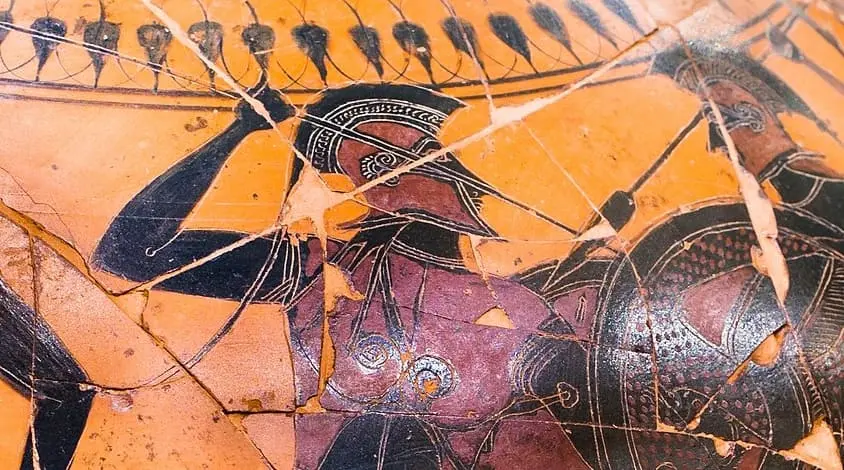 Affrontement d'hoplites. Illustration pour la bataille d'Amphipolis.