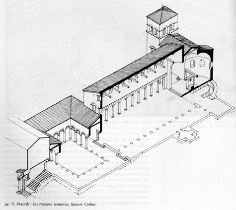 Plan en coupe de la basilique Santa Prassede (Sainte-Praxède).