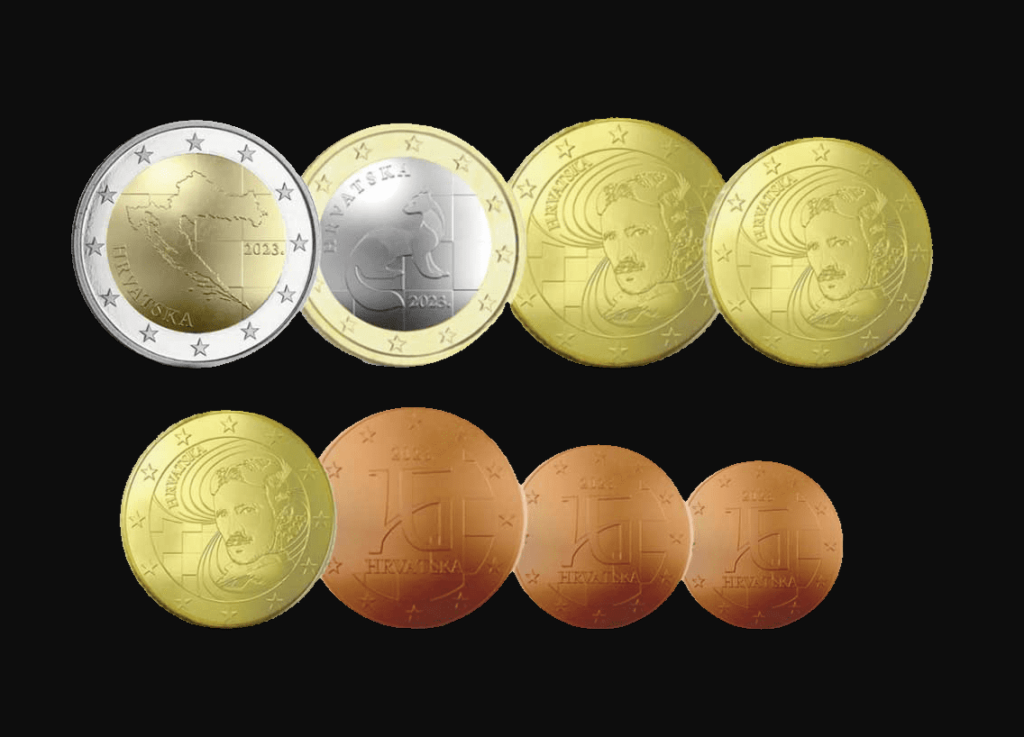 Les pièces d'euros après l'adoption de l'euro par la Croatie en 2023.
