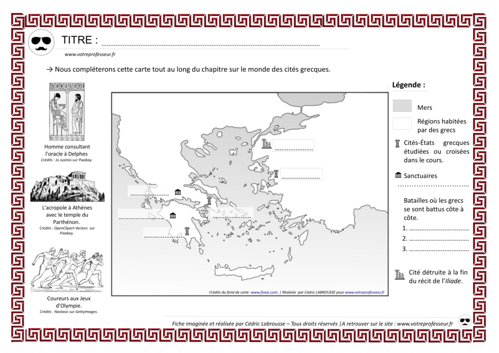 Une carte de la Grèce antique à compléter en 6ème.