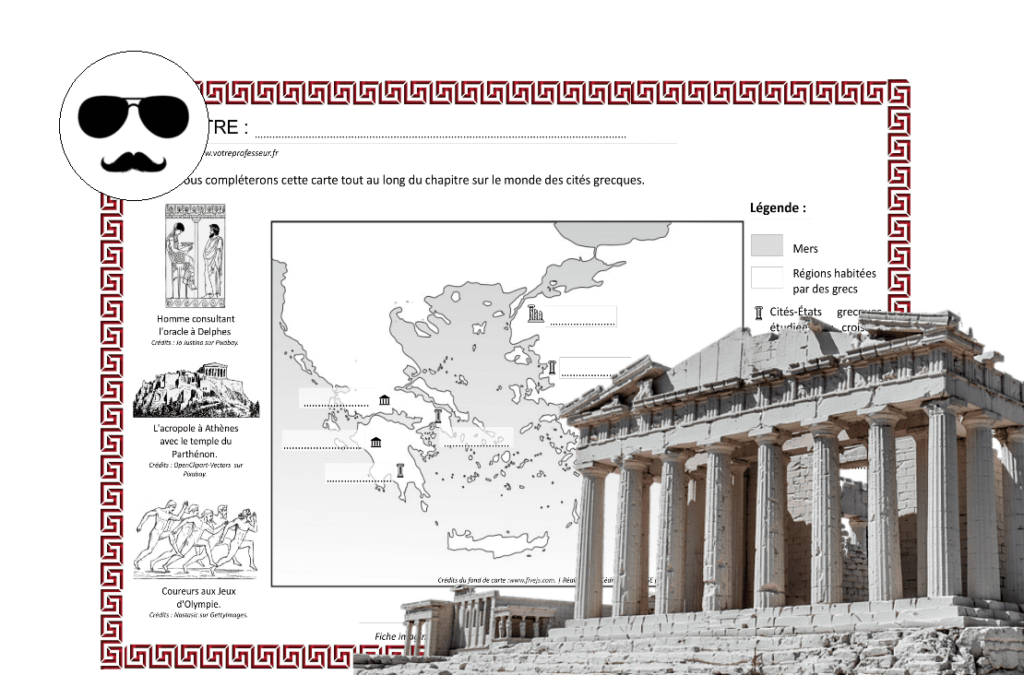 Une proposition de carte de la Grèce antique à compléter en 6ème.