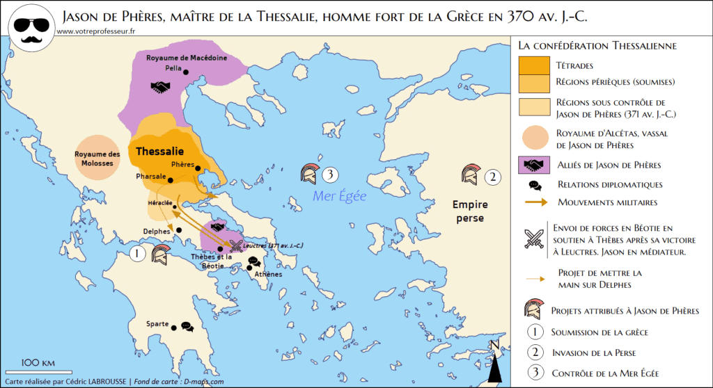Carte de la Grèce et de la Thessalie au IVème siècle sous Jason de Phères