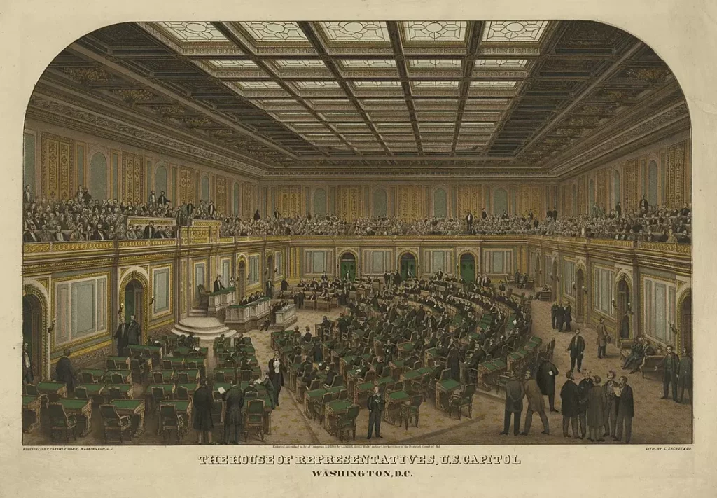 La Chambre des Représentants, dans le Capitole, en 1866.